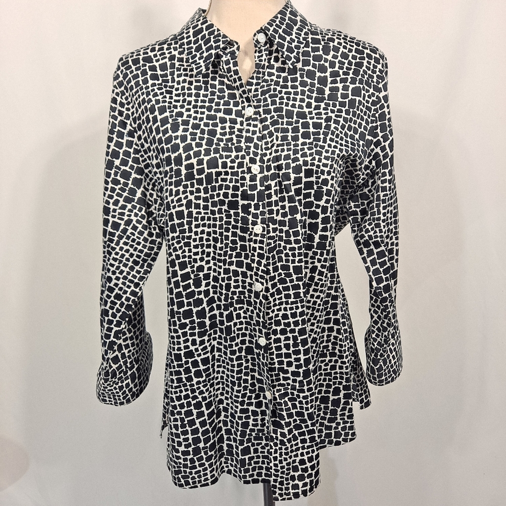Orvis Black And White Geometric Button Down Shirt